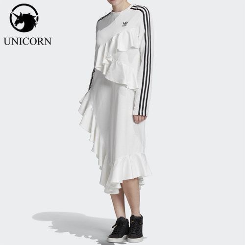 Adidas/阿迪达斯正品三叶草女士透气圆领针织连衣裙FT9896