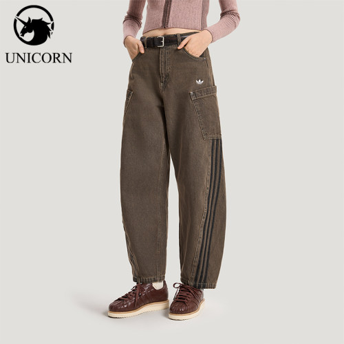 Adidas/阿迪达斯官方正品三叶草DENIMJOGERS新款女牛仔裤KR2627
