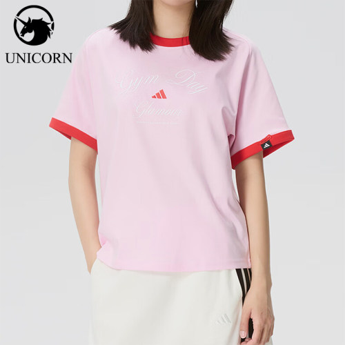 Adidas/阿迪达斯官方正品VERBIAGE新款女粉红色纯棉短袖T恤KB7195