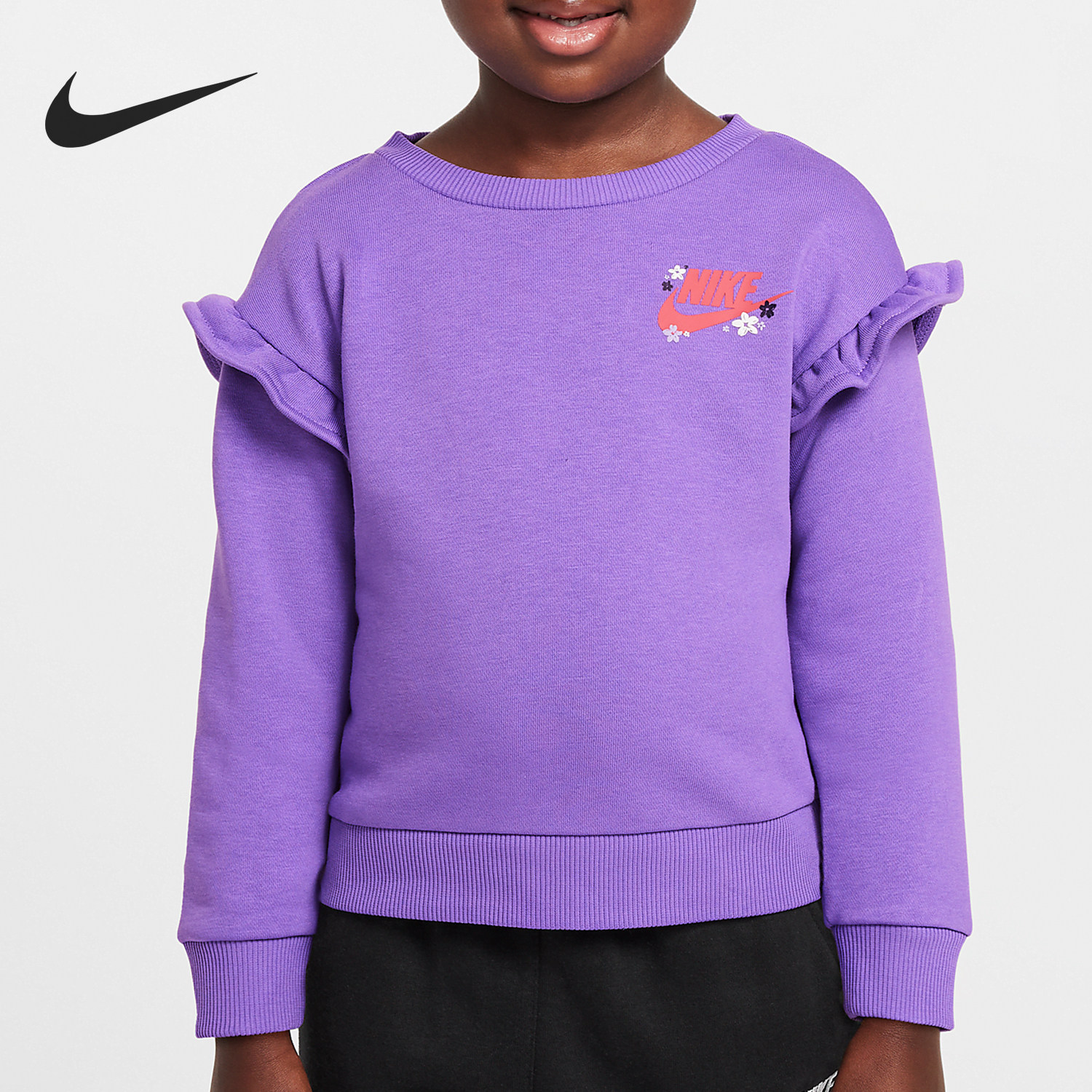 Nike/耐克正品Fresh Cut婴童褶边圆领法式毛圈卫衣HQ7373-529,童装/婴儿装/亲子装,卫衣/绒衫,淘宝优惠券,粉丝福利购,淘宝优惠卷