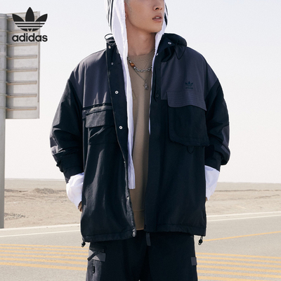 Adidas/阿迪达斯正品三叶草男子连帽拼接防风运动夹克IC8164