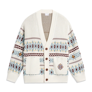 男子菱形拼色V领单排扣宽松针织衫 新款 AMBT249 李宁正品 Lining