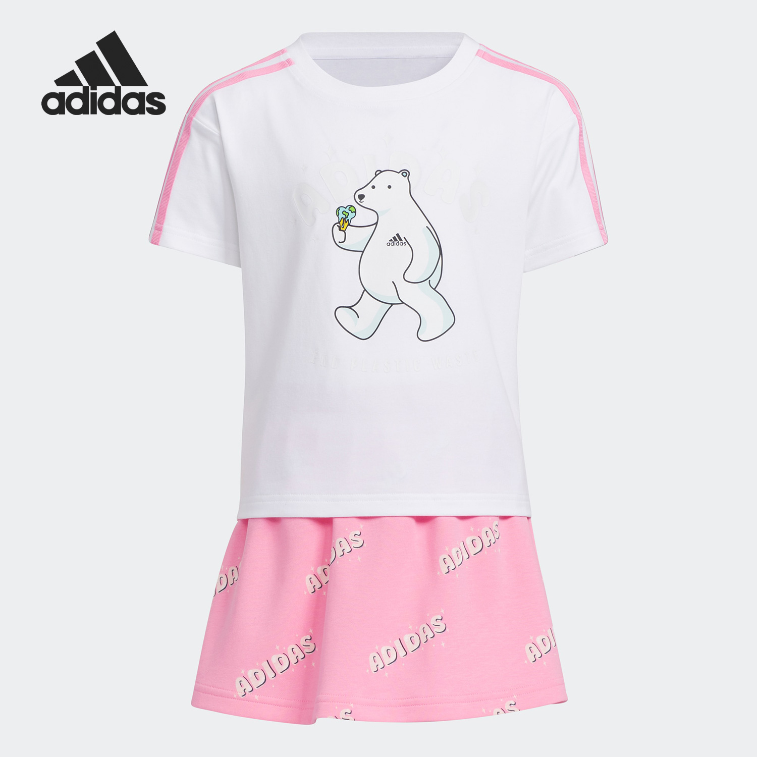 Adidas/阿迪达斯正品夏季新款小童运动短袖裤裙套装IQ0852