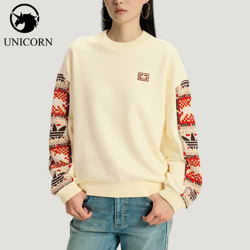 Adidas/阿迪达斯官方正品三叶草女士宽松圆领时尚图案卫衣IA8930