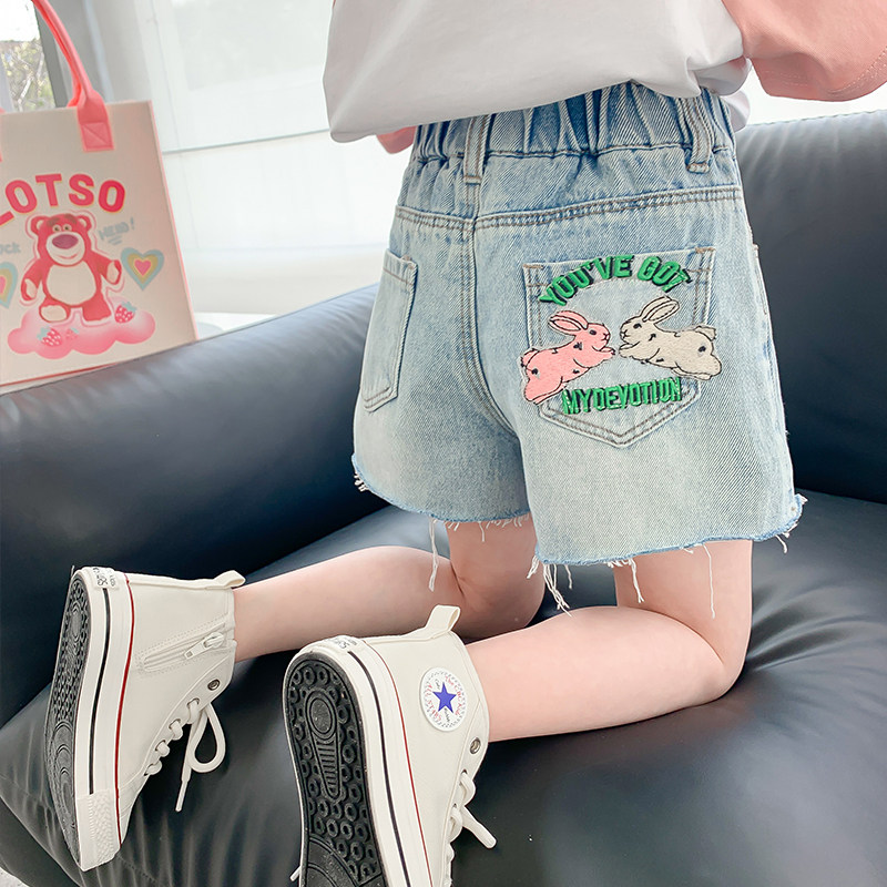 女童牛仔短裤夏装2023新款童装裤子儿童夏季破洞裤女宝宝毛边热裤