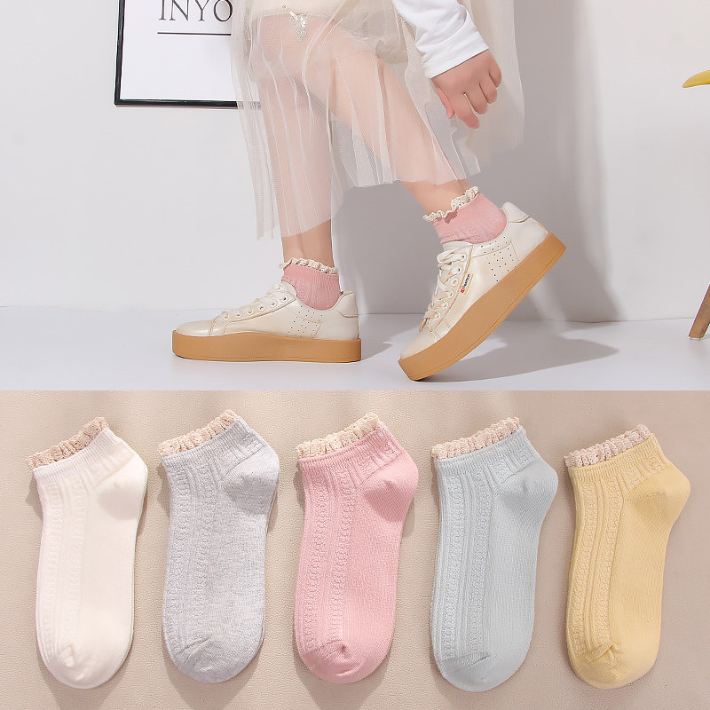 袜子女蕾丝花边纯棉秋季短袜低帮可爱糖果色P棉袜船袜中筒袜女袜