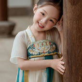 小女孩唐装 绿色公主裙贝优可高端中国风古装 青烟 新款 汉服女童夏季