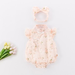 外出包屁衣 百天国风夏装 满月婴儿衣服夏季 女宝宝旗袍哈衣夏天薄款