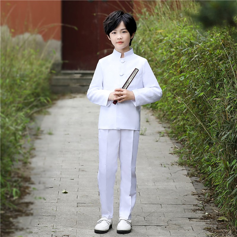 男童中山装儿童民国风学生服装五四青年装白色校服男孩套装演出服