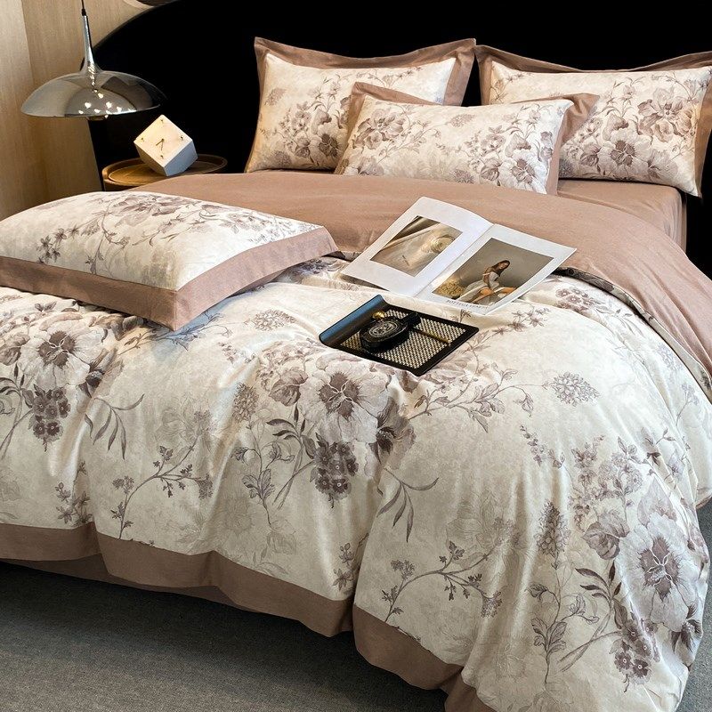 轻奢复古100支长绒棉磨毛四件套100全棉纯棉床单被套床笠床上用品