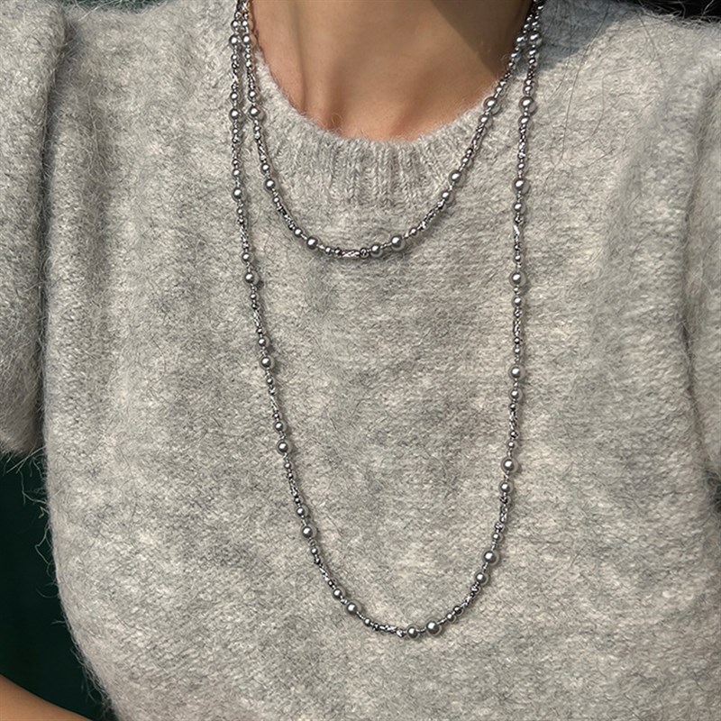 高级感珍珠金属长款项链女法式复古小众个性简约百搭颈链毛衣链