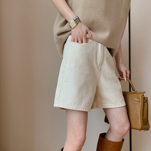 骑行五分裤 时尚 外穿女春夏季 薄款 孕妇牛仔短裤 杏色阔腿裤 子春秋款