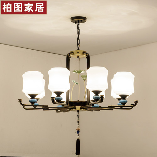 新中式吊灯客厅灯大气家用中国风餐厅书房茶楼复式楼酒店大厅灯具