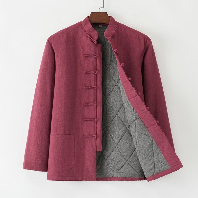 秋冬唐装男中老年棉服保暖冬季外套羊绒棉袄中式立领盘扣防寒棉衣