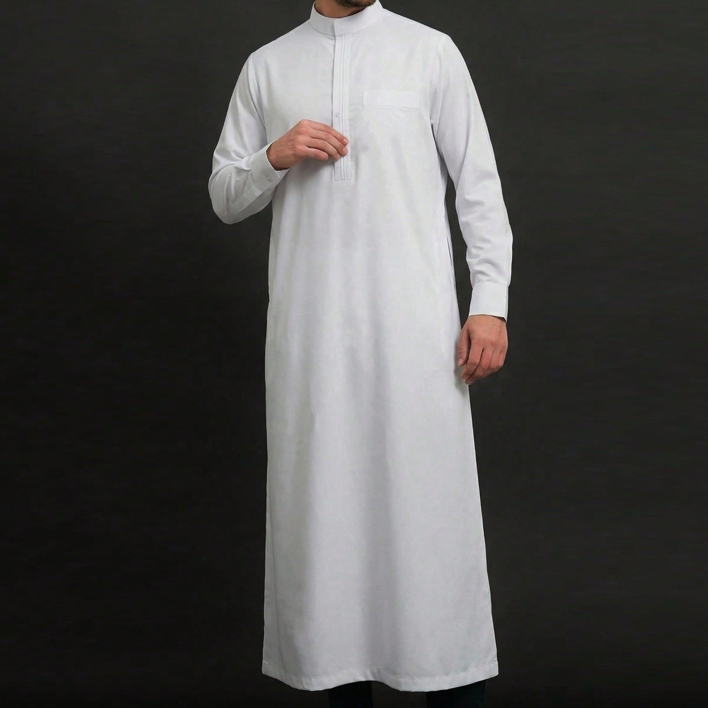 摩洛哥男士长袍长袖立领带口袋白色长褂罩袍男袍回族服饰Men Robe