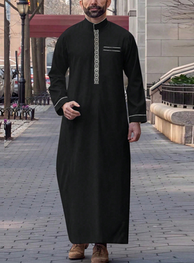 沙特迪拜男袍衬衫阿拉伯长袍大褂民族袍子Arab Thobe Thawb Robe