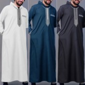 阿拉伯男士 Thobe Muslim 长袍刺绣大褂民族风休闲长款 袍子Islamic