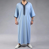 长袍刺绣大褂民族休闲长衫 Muslim Men Thobe迪拜男士 Islam Arab