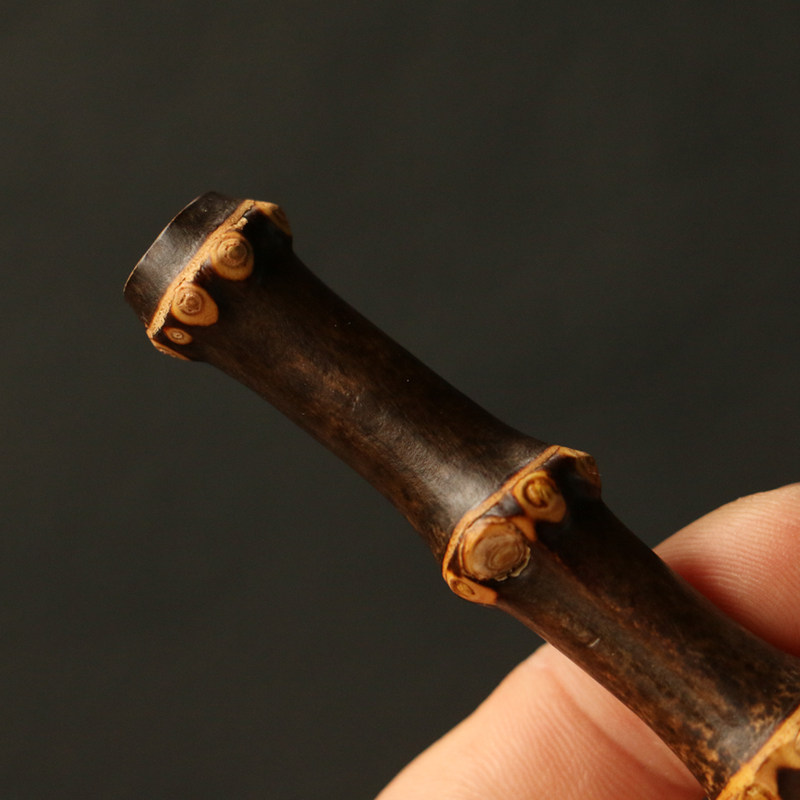 精品纯手工制作天然满钉老紫竹鞭小烟嘴手把件竹雕竹制过嘴烟具