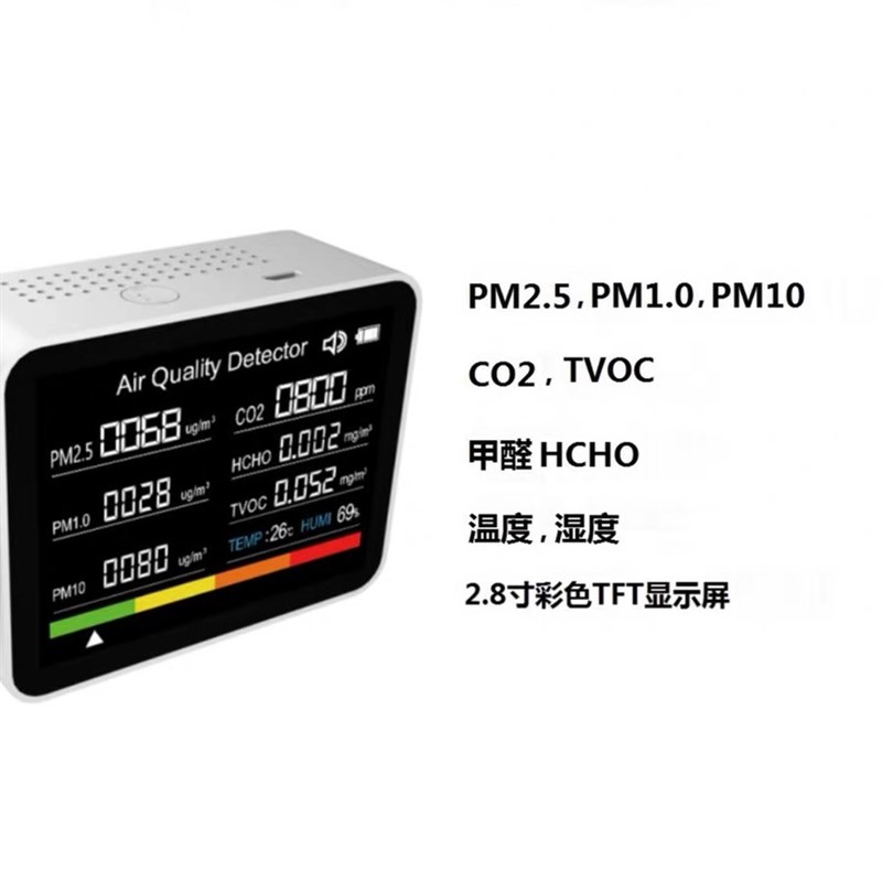 新8合1二氧化碳CO2检测仪家用PM空气质量粉尘空气污染物检测仪