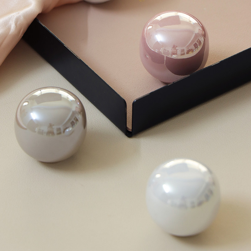 法式糖果珍珠拉手高端门橱柜子抽屉家具圆形银色小把手奶油风