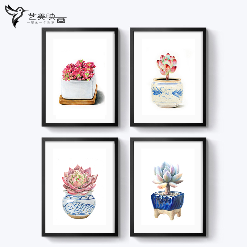 【多肉植物】装饰画墙画挂画卧室壁画书房三联客厅沙发背景小清新图片