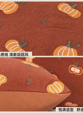NW新宸优品  橘红色田园小南瓜绣抱枕客厅沙发床头创意靠垫