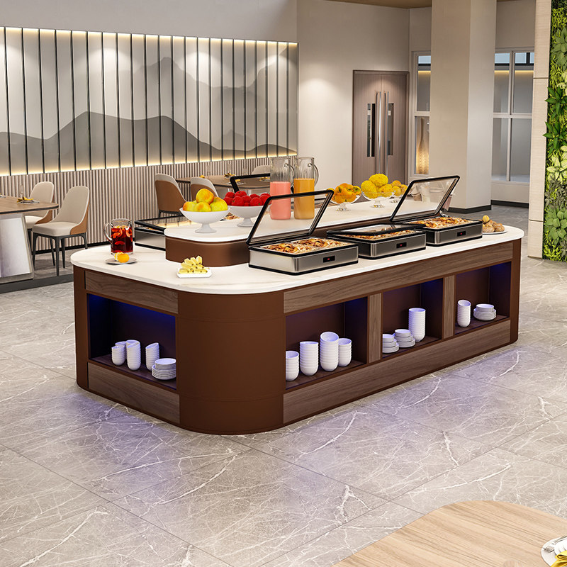 现代自助餐店摆台火锅店调料台快餐牛排店水果桌布菲炉小料台