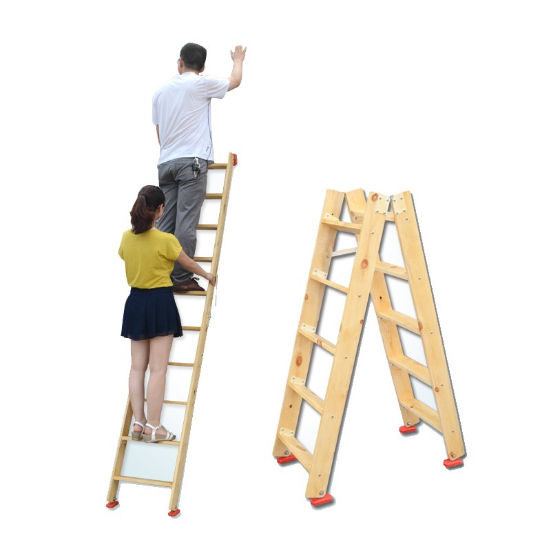 多功能全实木直梯子登高梯子单梯双侧木制梯家用折叠人字梯一字