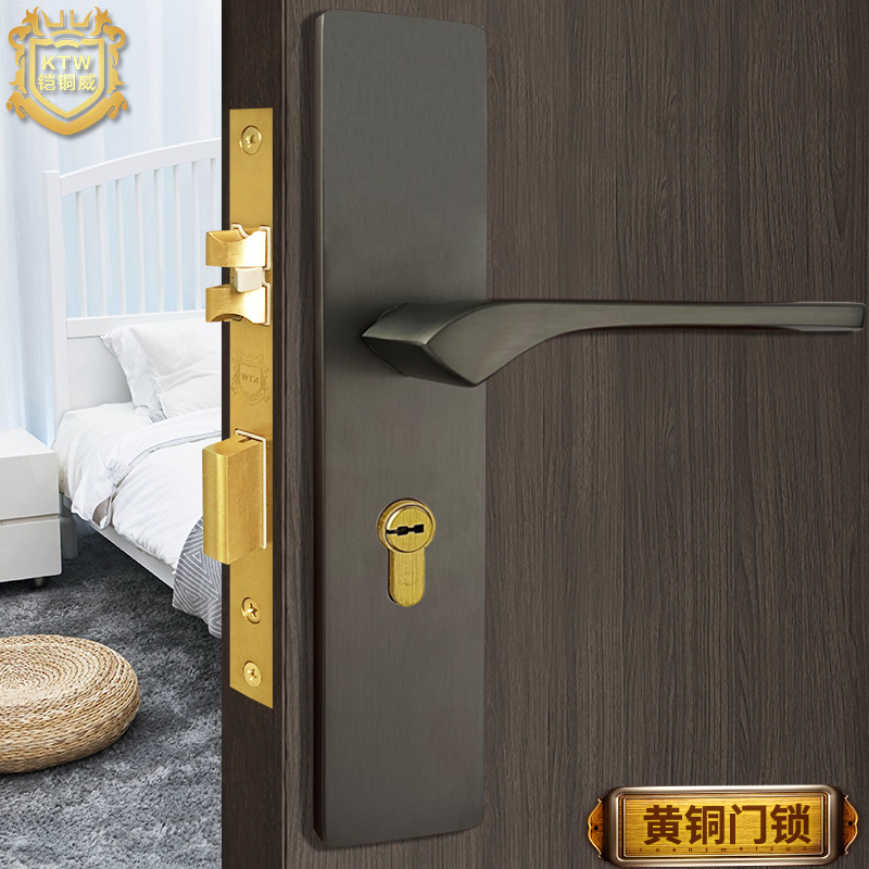 铠铜威法式室内卧室现代简约实木门锁家用通用型静音黄铜房门锁