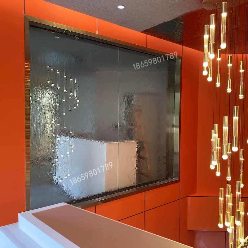 水幕玻璃墙钢网水幕流水生财屏风隔断背景墙摆件循环水瀑布造景观