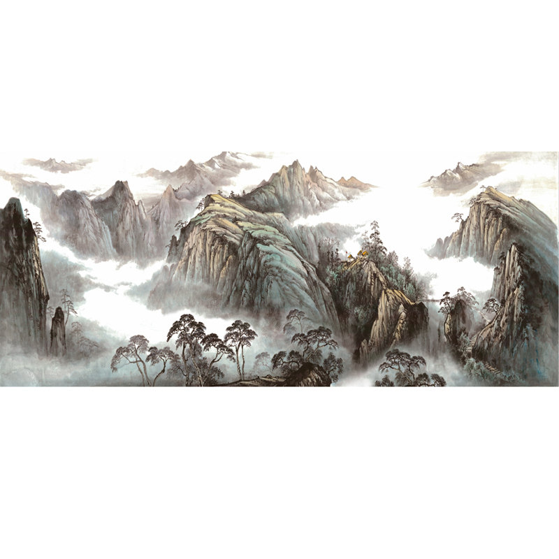 有山无水靠山图泰山日出挂画客厅背景山水风景画办公室国画装饰画