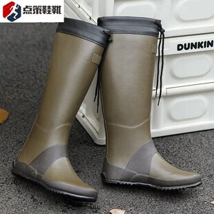 水鞋男高筒橡胶雨鞋户外露营防滑水靴野鸟协O会平替雨靴胶鞋深棕