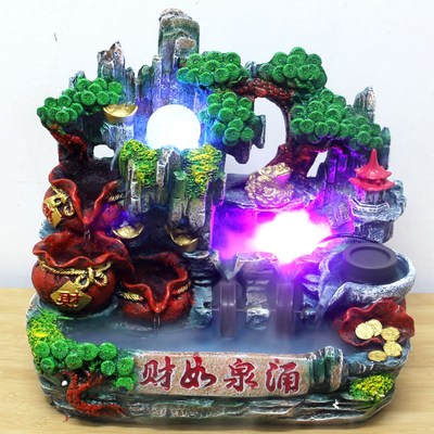 义乌 新款树脂工艺品假山流水喷泉财如泉涌创意家居装饰摆件礼品