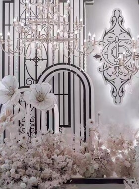 大型新款站立式黑白色水墨纸花橱窗美陈婚礼路引婚庆舞台摆件花
