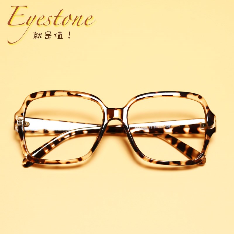 平镜女款无度数j时尚无镜片镜框豹纹大框眼镜方圆脸眼镜框素颜神