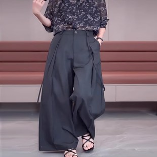 裤 宽松阔腿裤 女夏季 显瘦洋气百搭流行时尚 2025新款 深灰色休闲西装