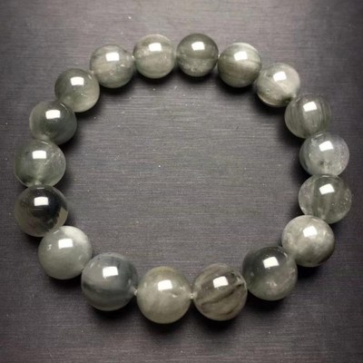 灰兔毛发晶手链 微瑕 有矿坑 蓝兔毛发手串 天然水晶