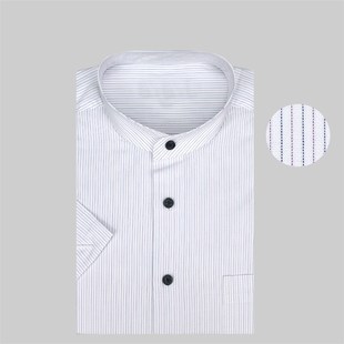 衬衣正品 夏免烫圆领立领条纹短袖 中年商务休闲立领半袖 男士 衬衫
