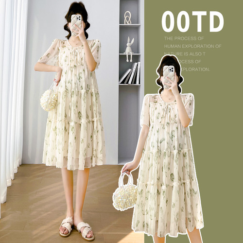 孕妇裙子夏季薄款连衣裙大码孕妇装碎花韩版孕妇裙孕妇夏装2023款