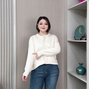 花边针织开衫 2024春秋新款 女胖mm宽松显瘦洋气薄毛衣外套 女装 大码