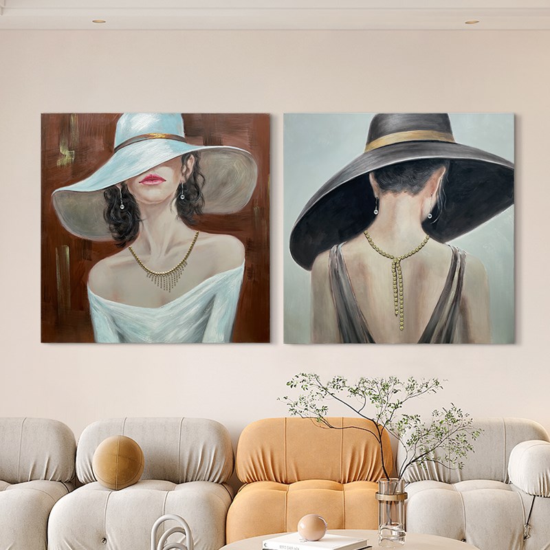 高级感轻奢立体装饰画创意手绘艺术油画欧式客餐厅酒店人物壁挂画图片