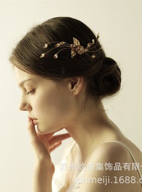 O838韩版花朵新娘发饰 高端金色婚纱发梳头饰 工厂