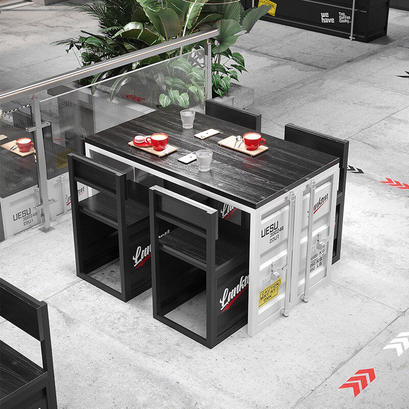 工业风实木双人沙发桌椅子奶茶甜品店咖啡厅酒店洽谈网红民宿卡座