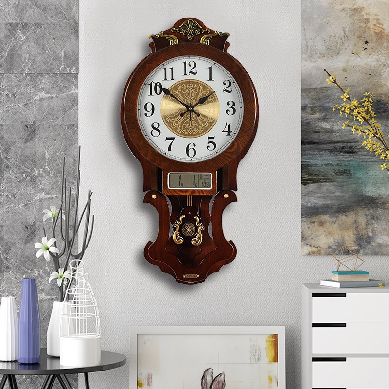 2022欧式复古钟表挂钟客厅家用万年历新中式大气时尚时钟挂墙挂钟