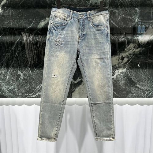 2025夏季男士牛仔裤小脚修身薄款高端潮流修身时尚磨破休闲九分裤