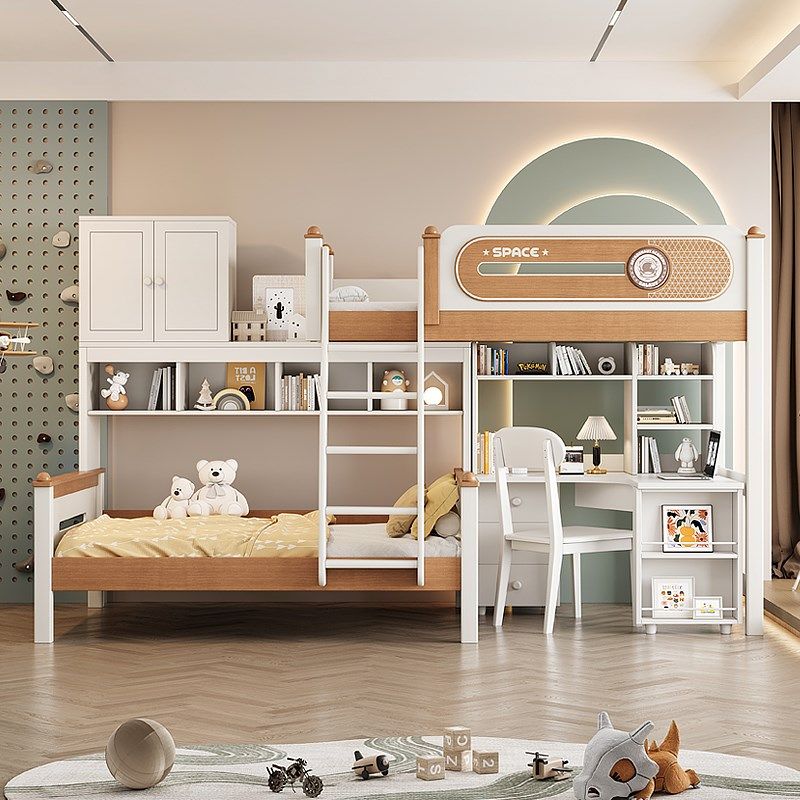 交错式上下床错位床全实木儿童双层上床下书桌衣柜互不打扰高低床,住宅家具,高低/子母床,淘宝优惠券,粉丝福利购,淘宝优惠卷