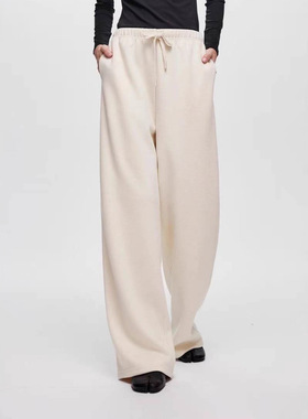 重磅醋酸羊毛针织白色休闲裤女25秋冬垂感直筒显瘦长裤休闲裤