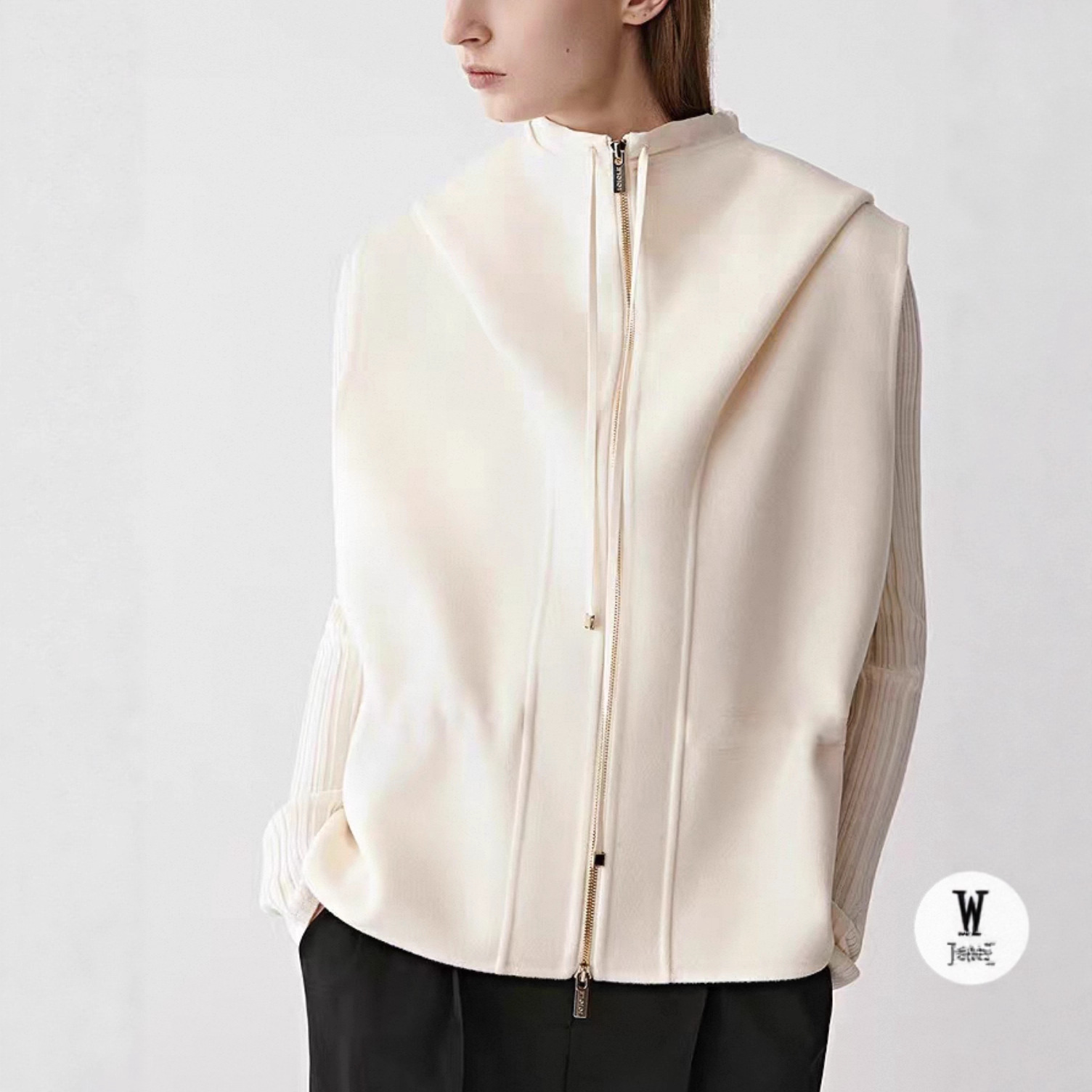 真z~y！禾5900+！80支绵羊毛！宽松连帽双面呢马甲大衣外套20255