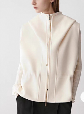 真z~y！禾5900+！80支绵羊毛！宽松连帽双面呢马甲大衣外套20255